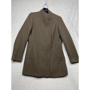 Calvin Klein Wool Blend Long Coat Jacket M Modern Asymmetrical Zipper